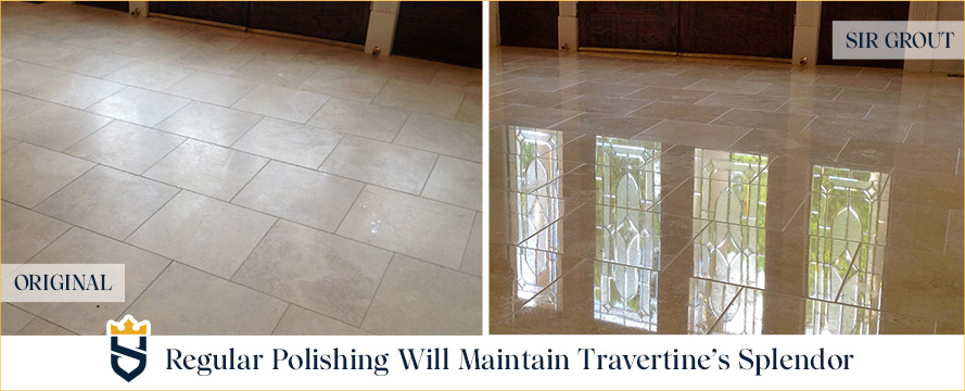 Sealing travertine surfaces will prevent etching and dullness Regular polishing will maintain travertine's splendor