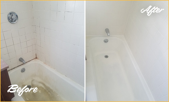 Before and After Picture of a Lewisville Bathtub Caulked to Repair Cracks