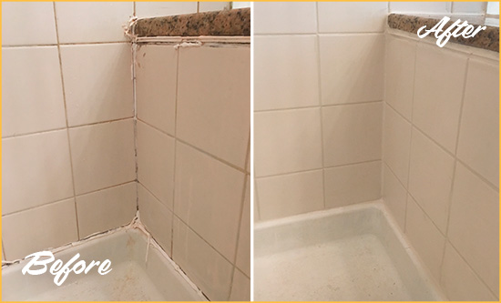 Sir Grout Caulks this Lewisville Shower Caulked to Repair Damaged Caulking Before and After Picture of a Lewisville Shower Caulked to Repair Damaged Caulking