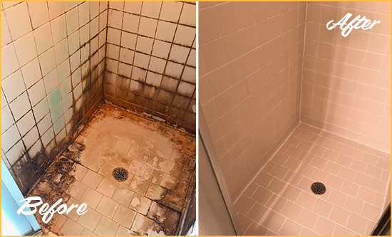 Sir Grout Caulks this Lewisville Shower to Fix and Prevent Water Damage Before and After Picture of a Lewisville Shower Caulked to Fix and Prevent Water Damage